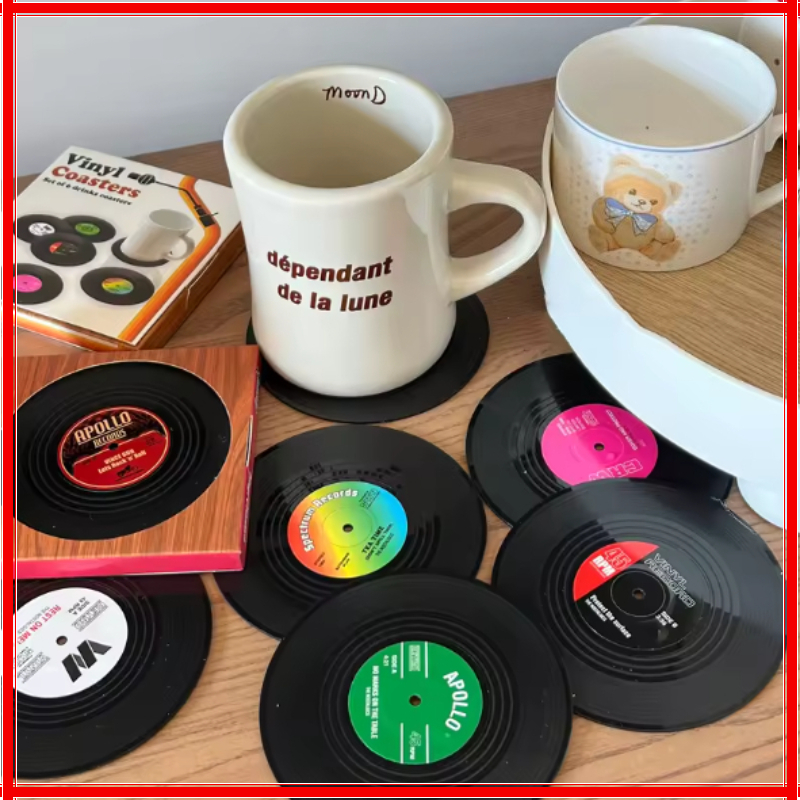Desk Setup Retro - Newest 6pcs Record Cup Mat Plastic