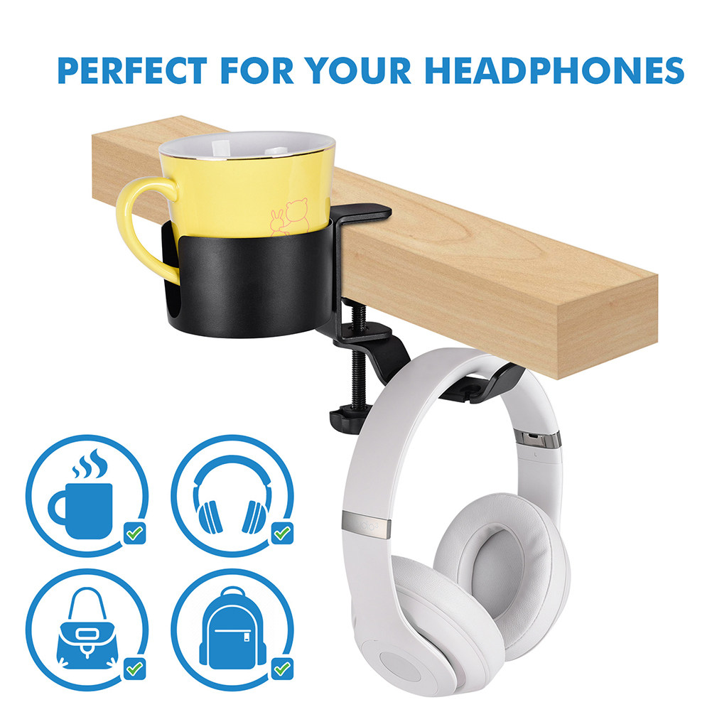 Desk Setup Headphone Stand - Multipurpose Desk Edge Headphone Hanger and