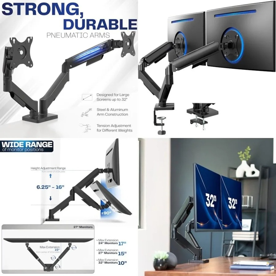 Desk Setup Dual Monitor - Dual Monitor Stand, Fully Adjustable Arms