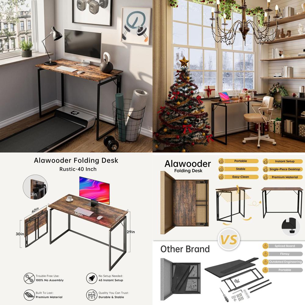 Desk Setup For Studying - Space-Saving Wooden Folding Desk - 39.4