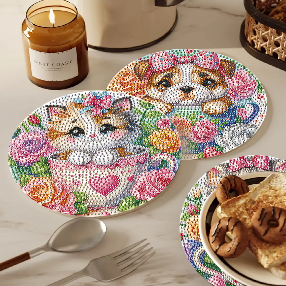 Desk Setup Modern - 3Pcs Diamond Art Painting Placemat kits,Teacup