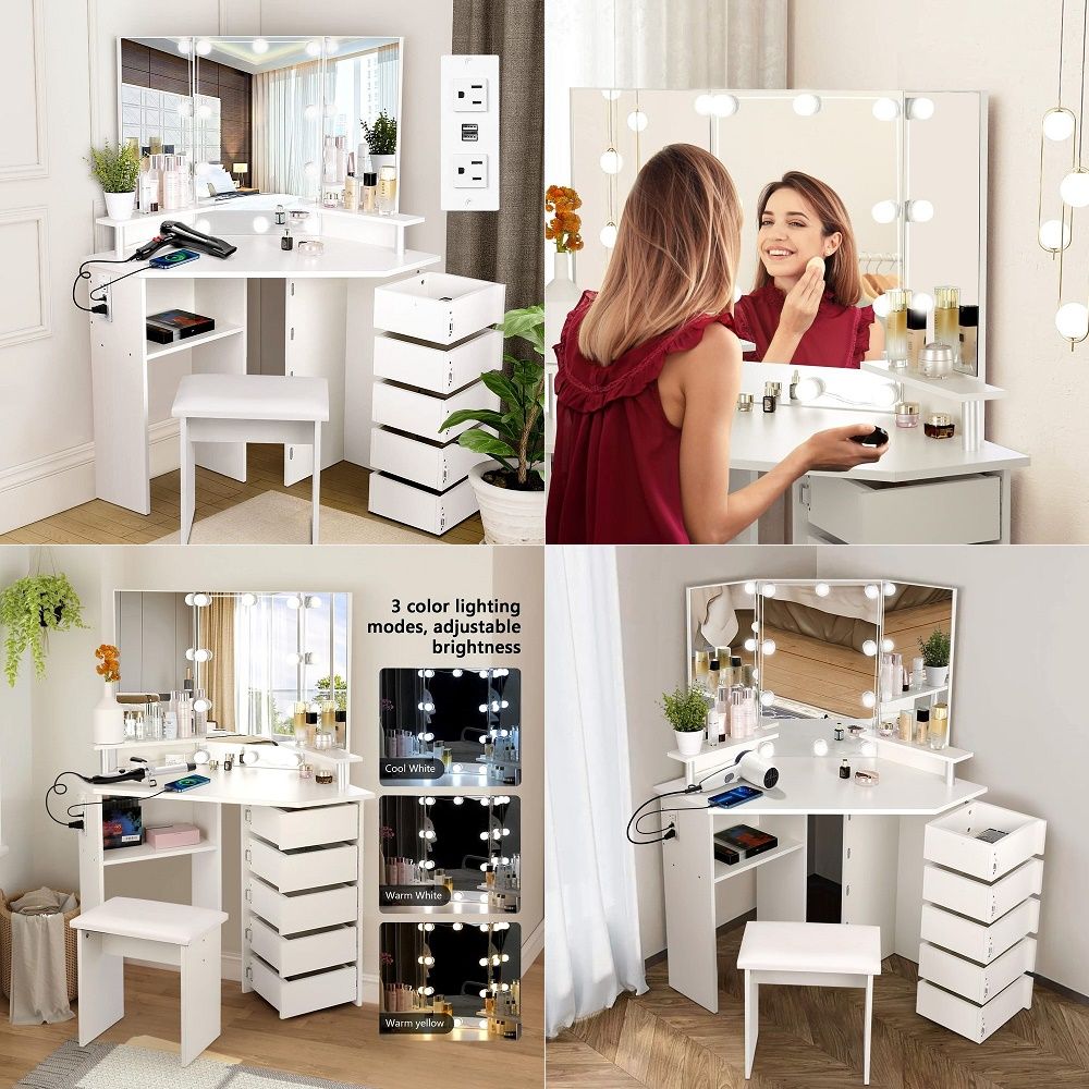 Desk Setup Desk - Vanity Table with Stool,Electric Lift Vanity