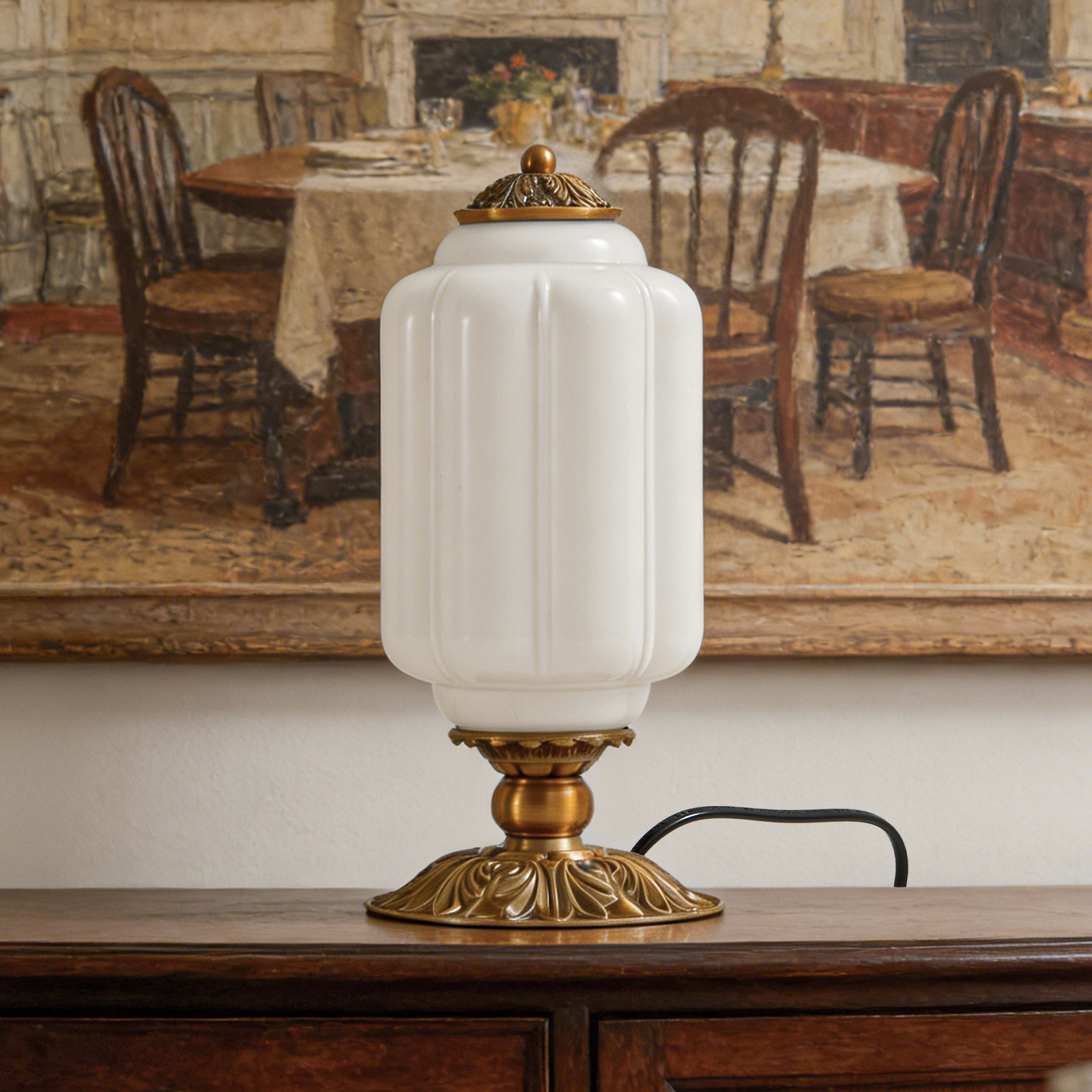 Desk Setup Desk - Nordic Vintage Milk Glass Table Lamp
