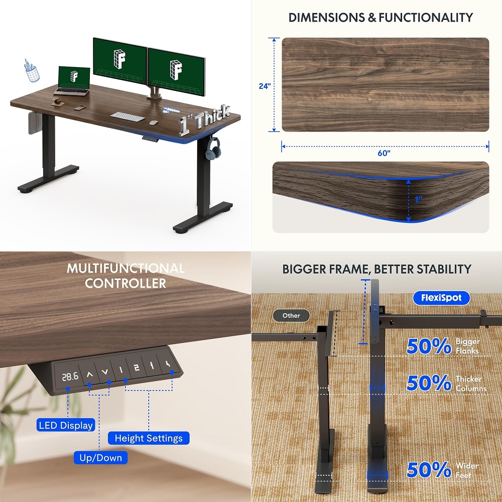 Desk Setup For Studying - 60x24 OnePiece Electric Standing Desk, 1
