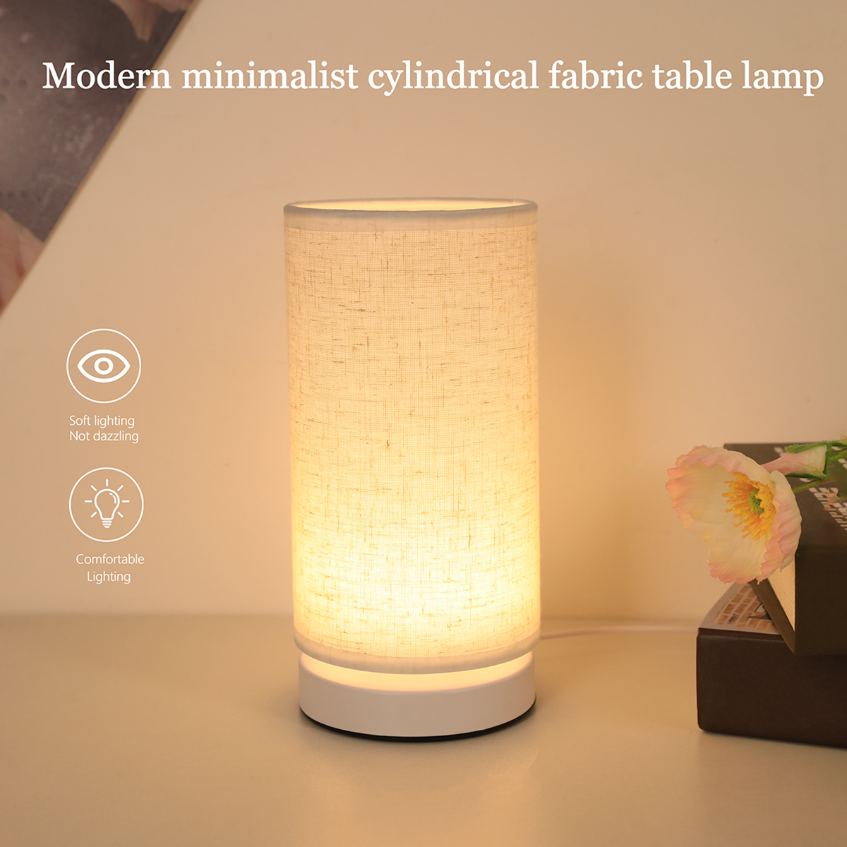 Desk Setup Gadgets - Fabric cylinder desk lamp linen lampshade