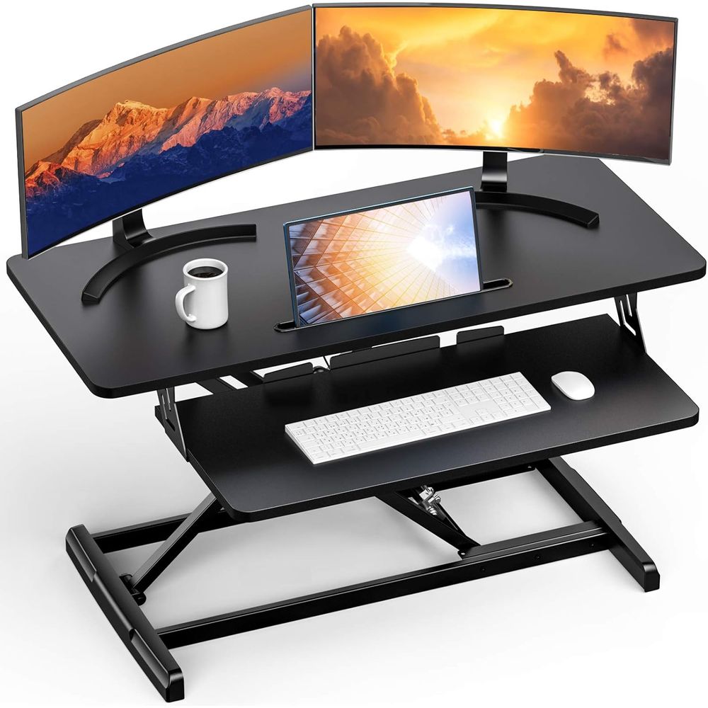 Desk Setup Dual Monitor - Height-Adjustable Standing Desk Converter with Removable