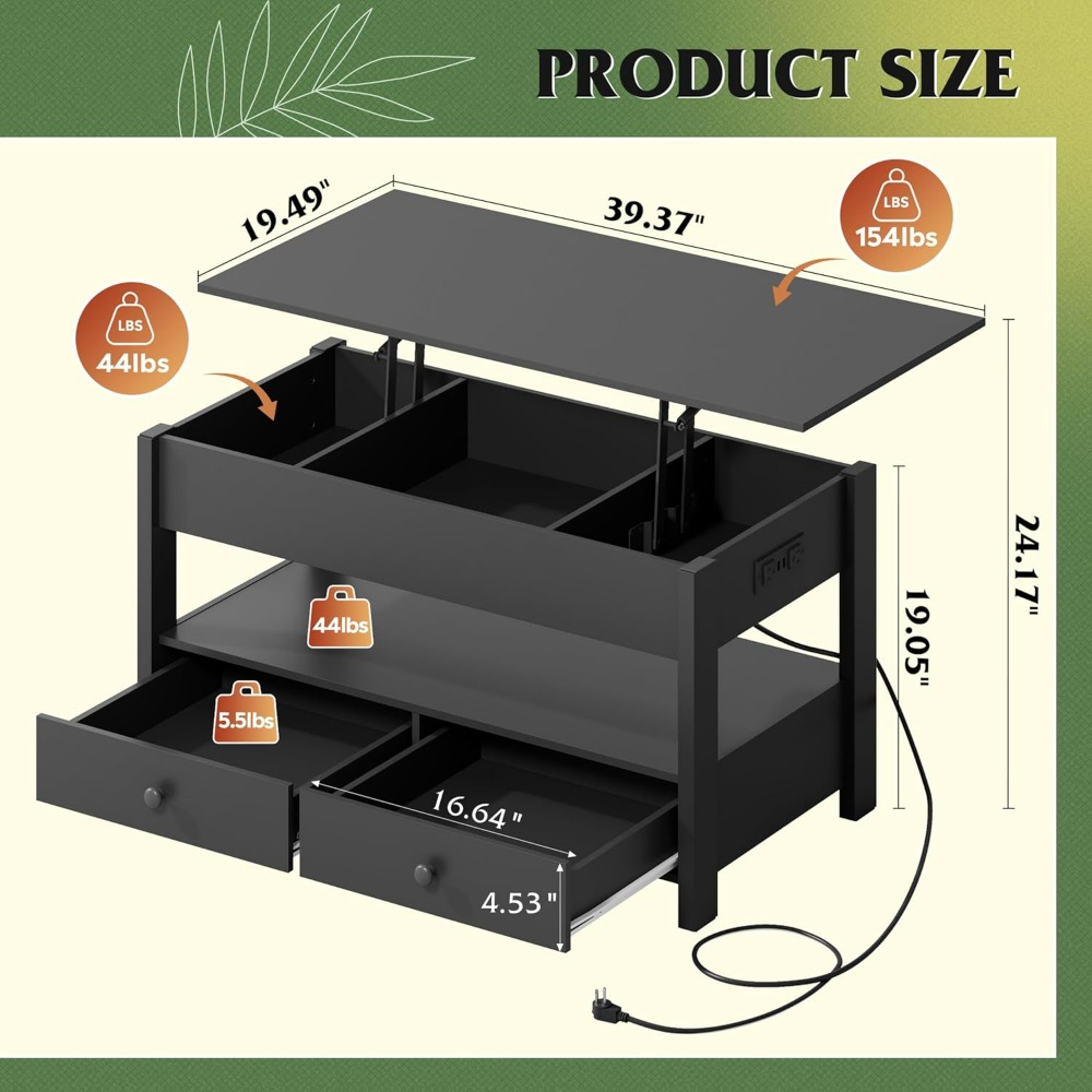 WLIVE Black Lift Top Coffee Ta - Desk Setup Modern のレビューと価格