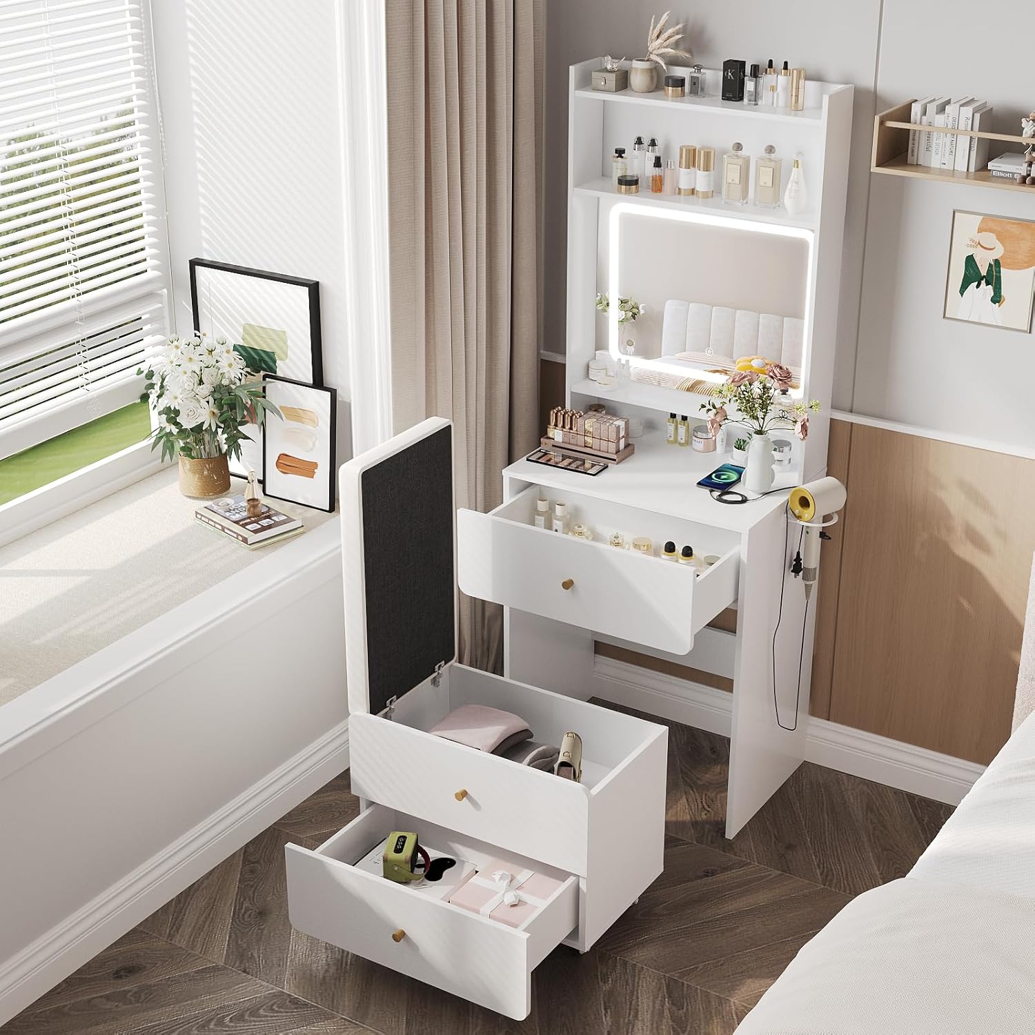 Make Up Vanity Desk with Mirro - Desk Setup In Small Bedroom のレビューと価格