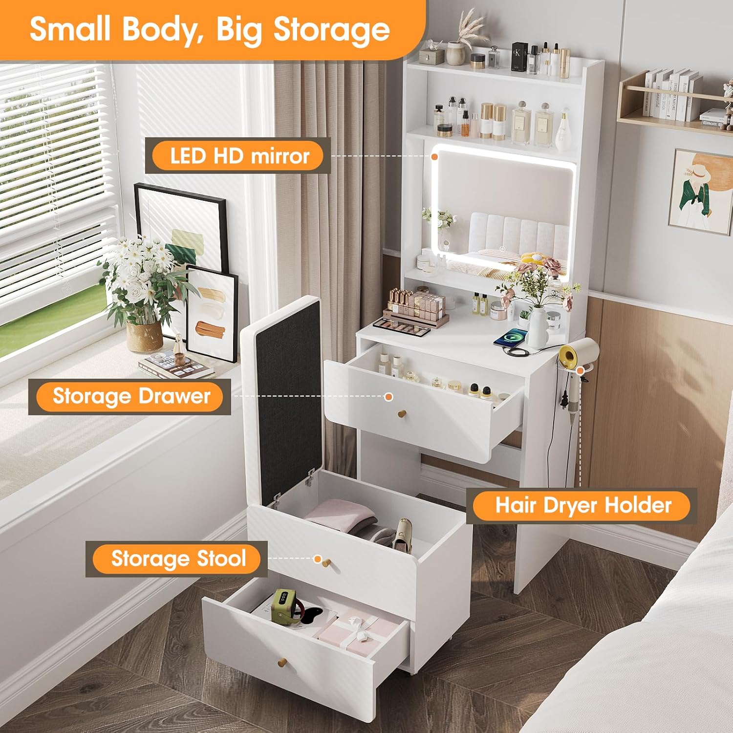 Make Up Vanity Desk with Mirro - Desk Setup In Small Bedroom のレビューと価格