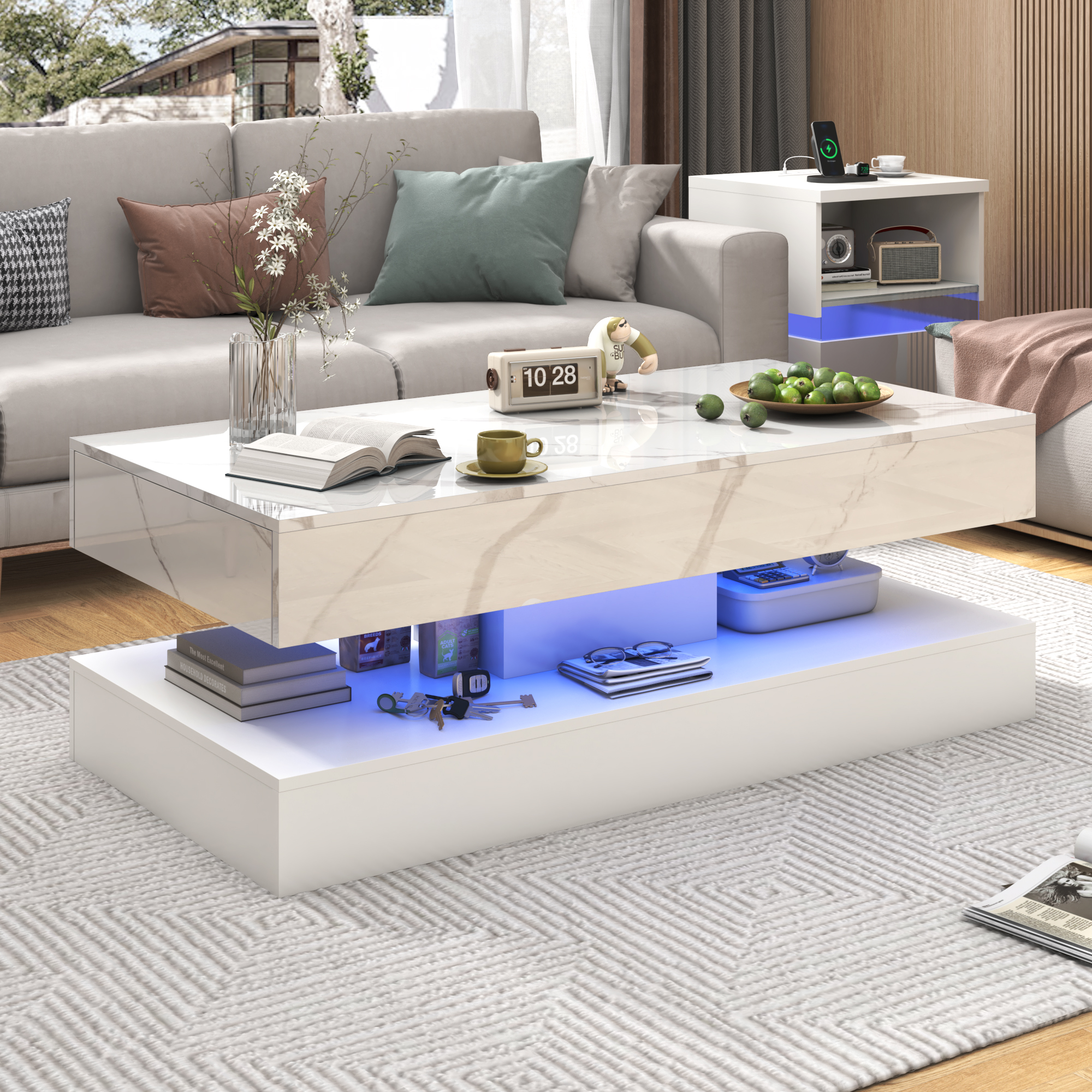 Modern Stylish Coffee Table wi - Desk Setup Modern のレビューと価格