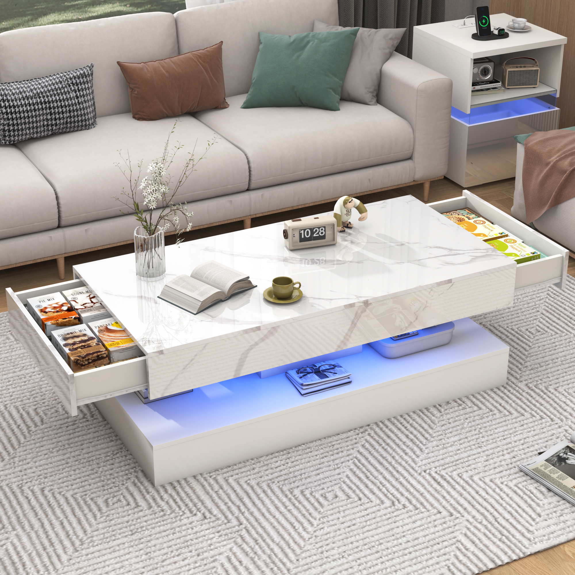 Modern Stylish Coffee Table wi - Desk Setup Modern のレビューと価格
