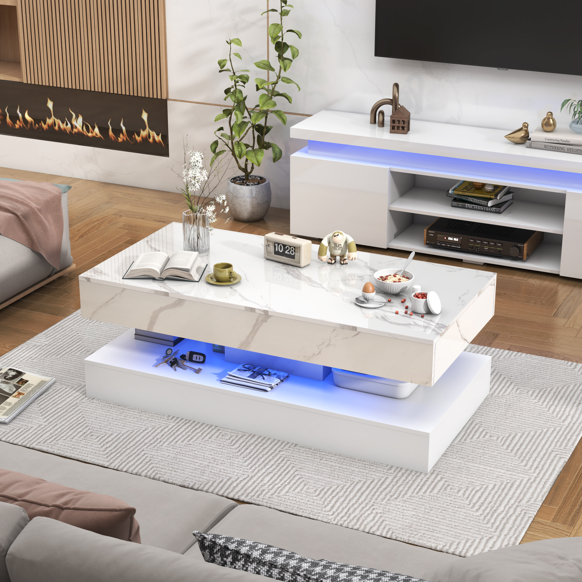 Modern Stylish Coffee Table wi - Desk Setup Modern のレビューと価格