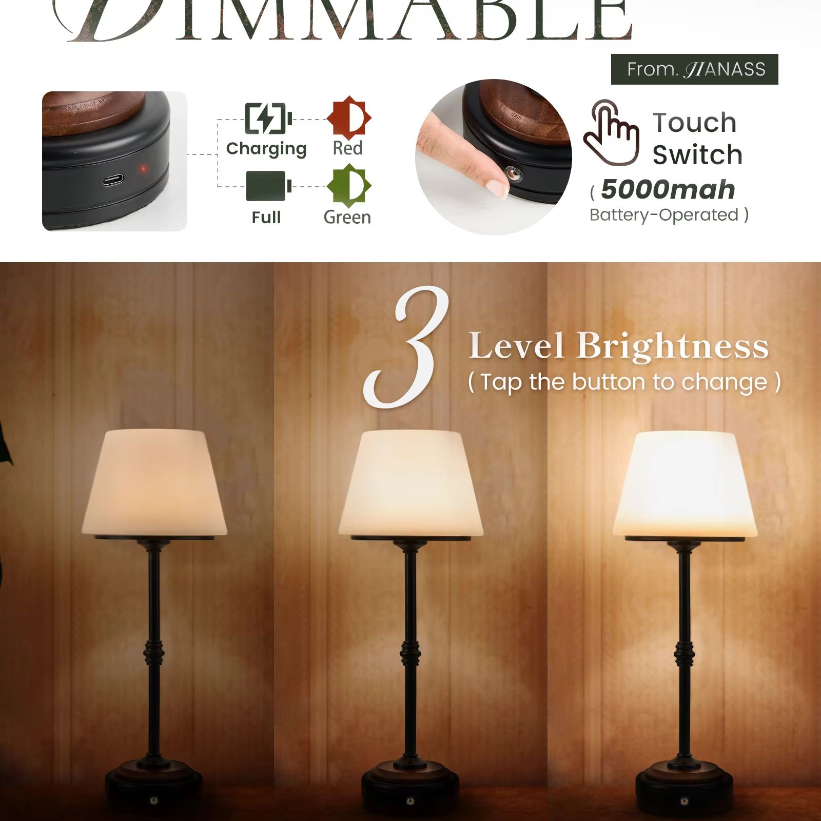 Cordless Table Lamps Set of  5 - Desk Setup Modern のレビューと価格
