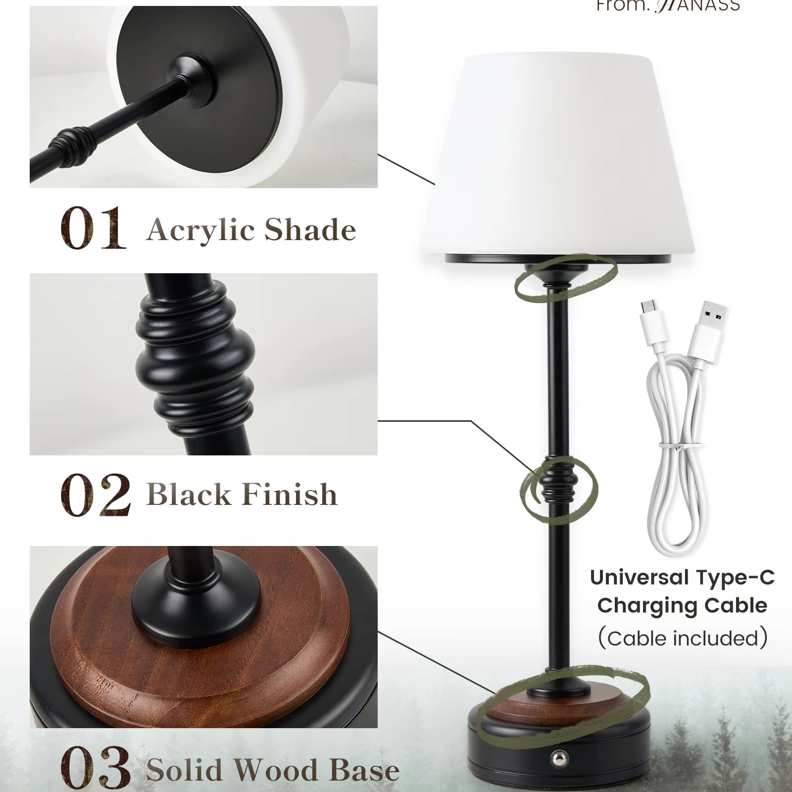 Cordless Table Lamps Set of  5 - Desk Setup Modern のレビューと価格