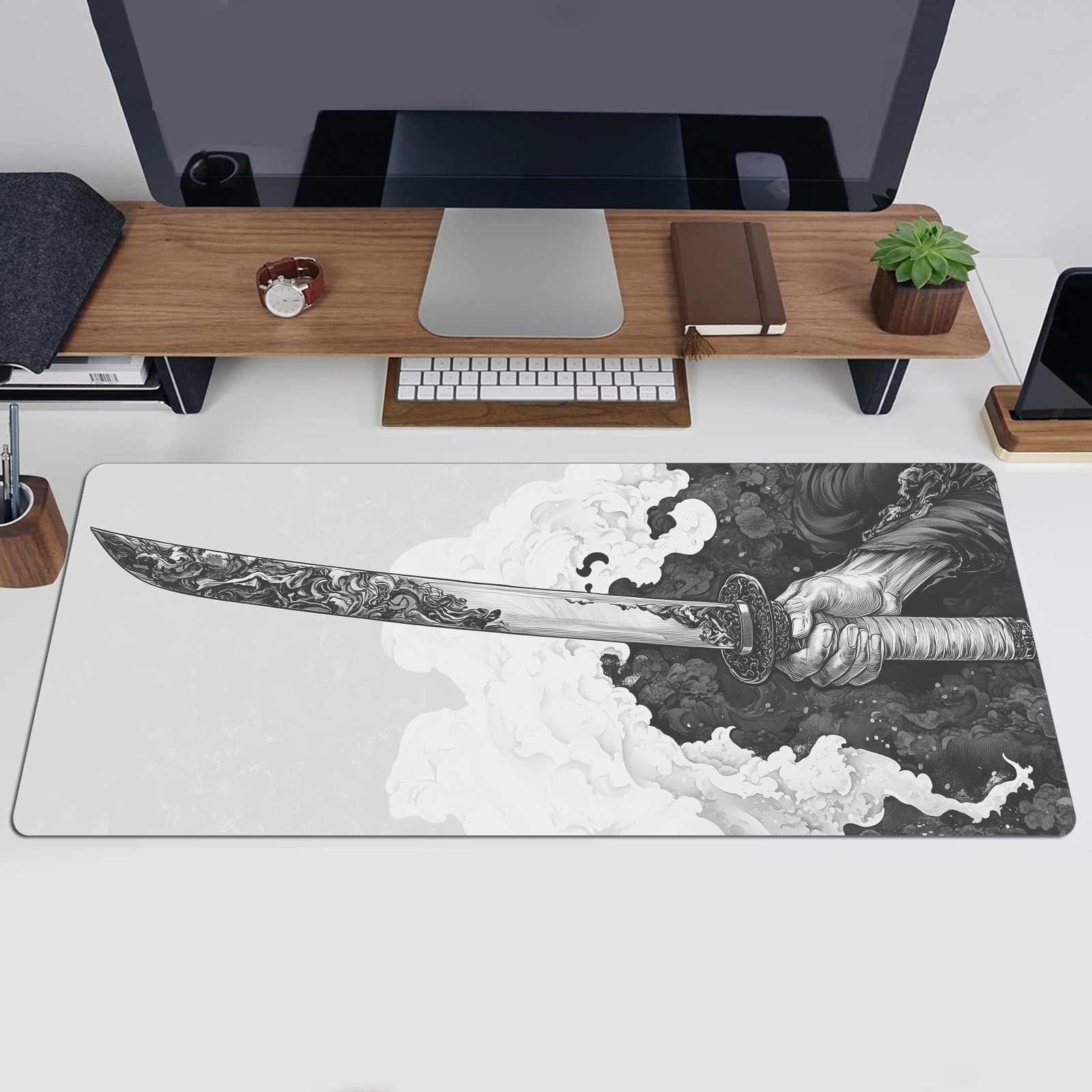 Black And White Comic Wind Swo - Rubber Mat Desk のレビューと価格