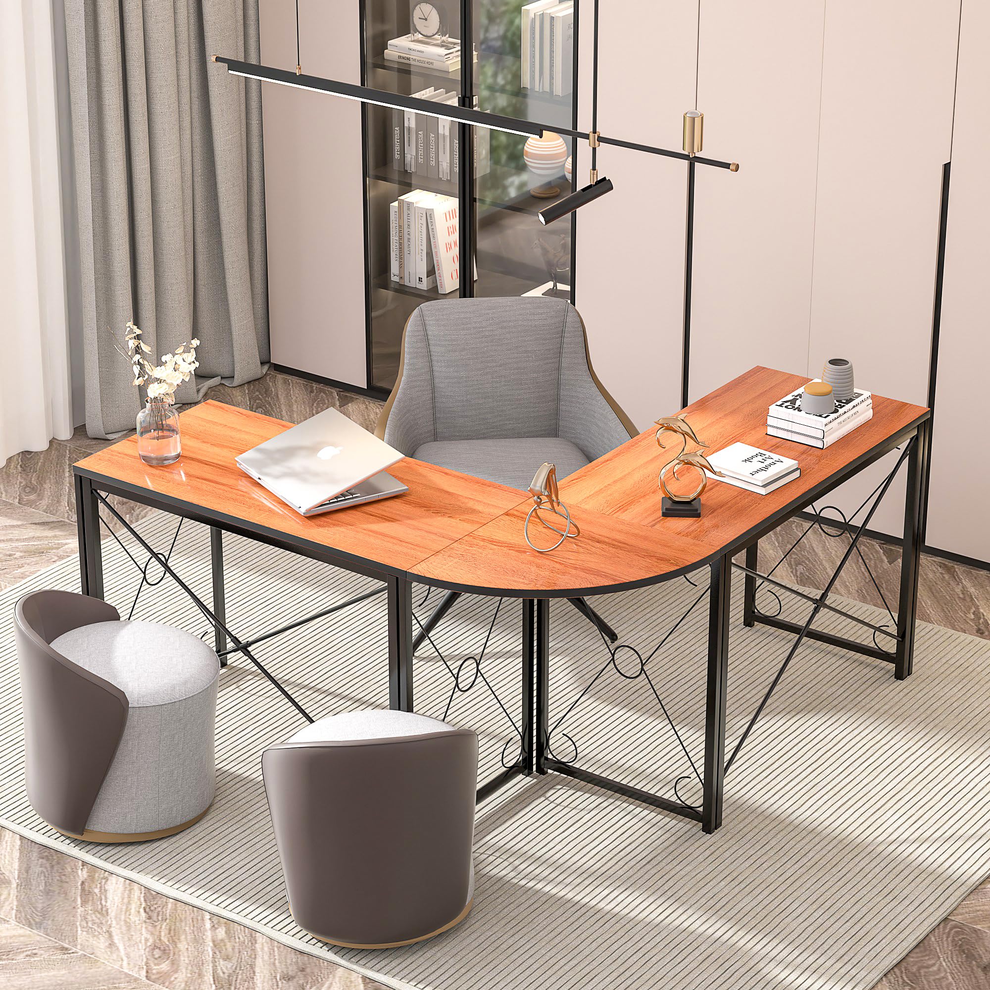 L-Shaped Computer Desk With Me - Desk Setup Dual Monitor のレビューと価格