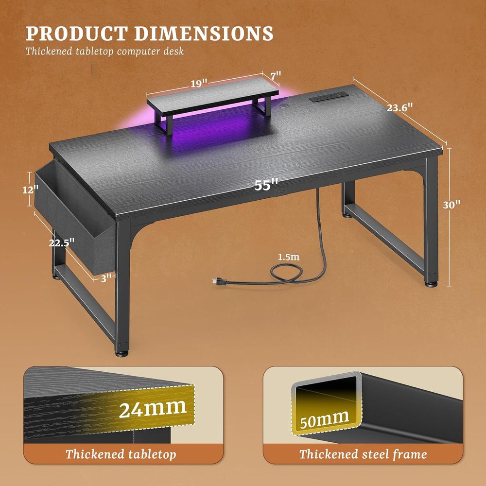 55 Inch LED Gaming Desk with P - Desk Setup Dual Monitor のレビューと価格