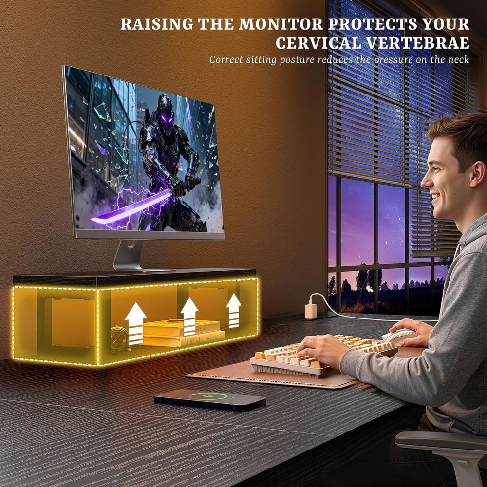55 Inch LED Gaming Desk with P - Desk Setup Dual Monitor のレビューと価格