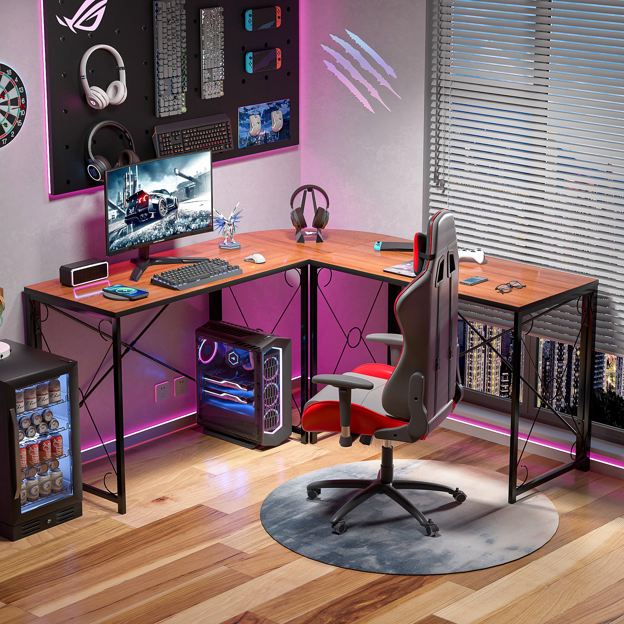 L-Shaped Computer Desk With Me - Desk Setup Dual Monitor のレビューと価格