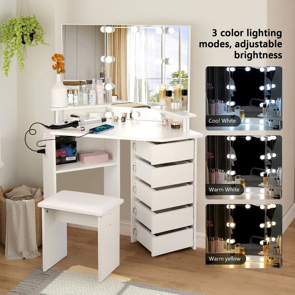 Vanity Table with Stool,Electr - Desk Setup Desk のレビューと価格