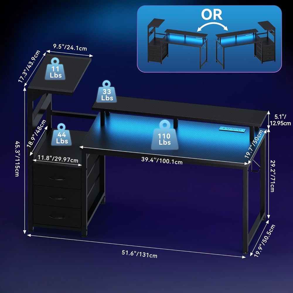 52'' L-Shaped Gaming Desk with - Desk Setup Dual Monitor のレビューと価格