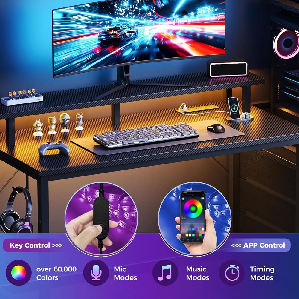 52'' L-Shaped Gaming Desk with - Desk Setup Dual Monitor のレビューと価格