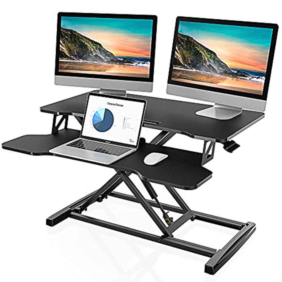 Office sit-stand desk converte - Desk Setup Dual Monitor のレビューと価格