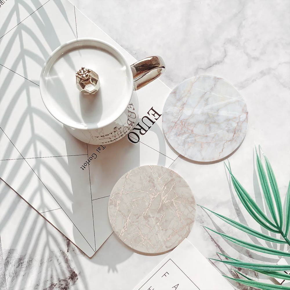 White Marble Coaster  Absorben - Desk Setup Modern のレビューと価格
