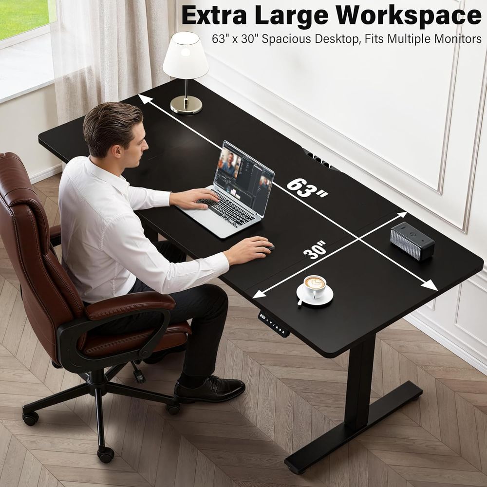 Large 63x30 Electric Adjustabl - Desk Setup Dual Monitor のレビューと価格