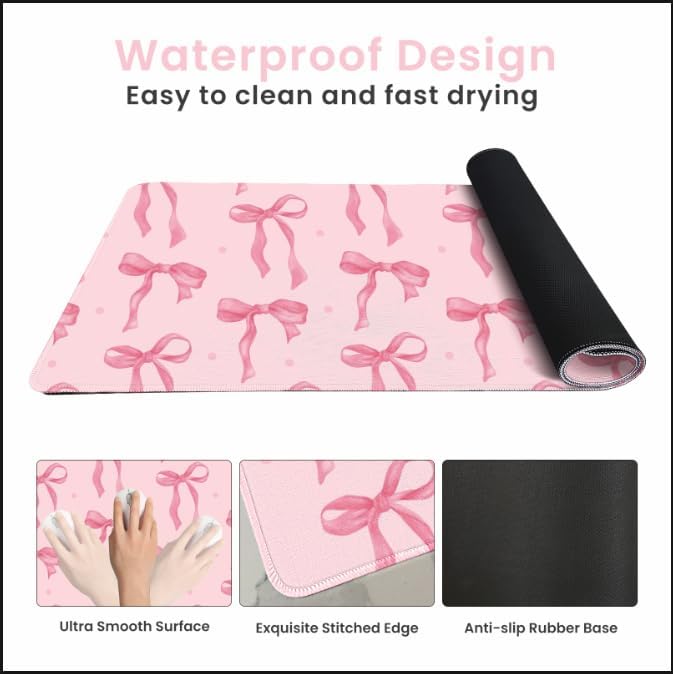Pink Bow Desk Mat, Large Mouse - Rubber Mat Desk のレビューと価格