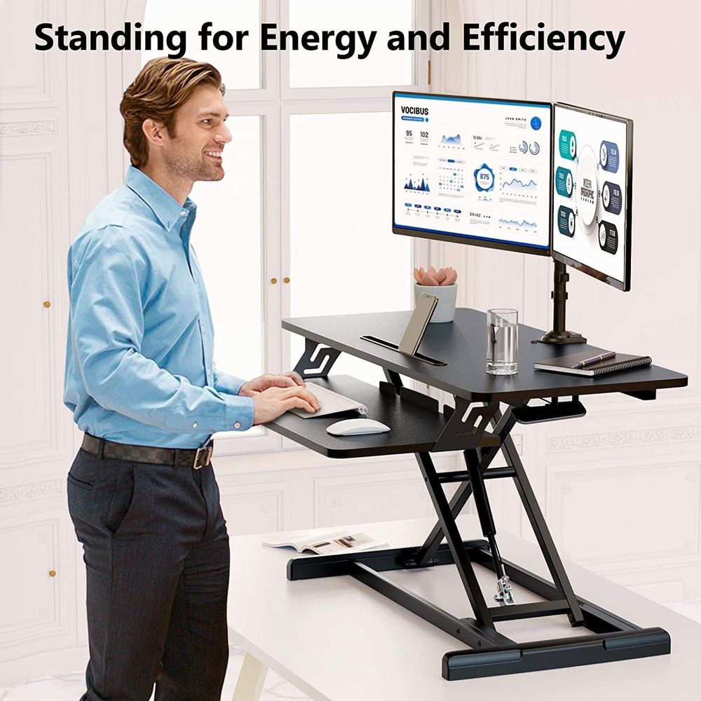 Height-Adjustable Standing Des - Desk Setup Dual Monitor のレビューと価格