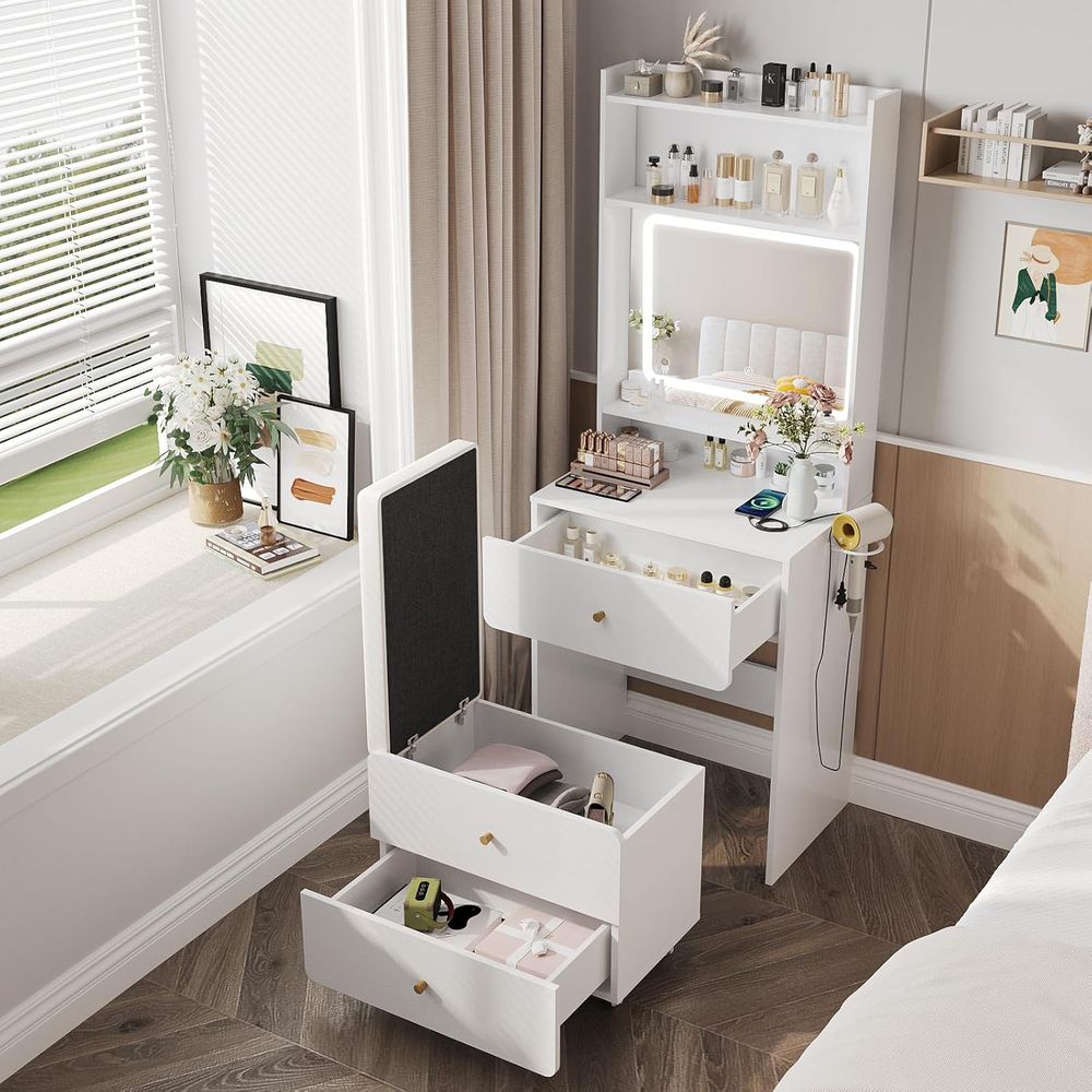 Make Up Vanity Desk with Mirro - Desk Setup In Small Bedroom のレビューと価格