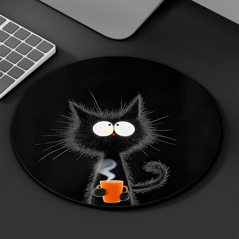 Black Cat Round Mouse Pad Dura - Desk Setup Gadgets のレビューと価格