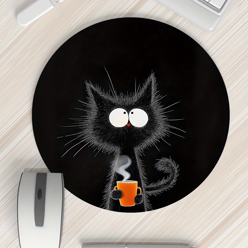 Black Cat Round Mouse Pad Dura - Desk Setup Gadgets のレビューと価格