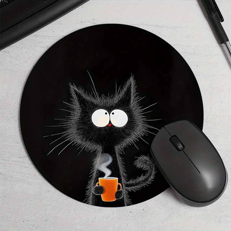 Black Cat Round Mouse Pad Dura - Desk Setup Gadgets のレビューと価格