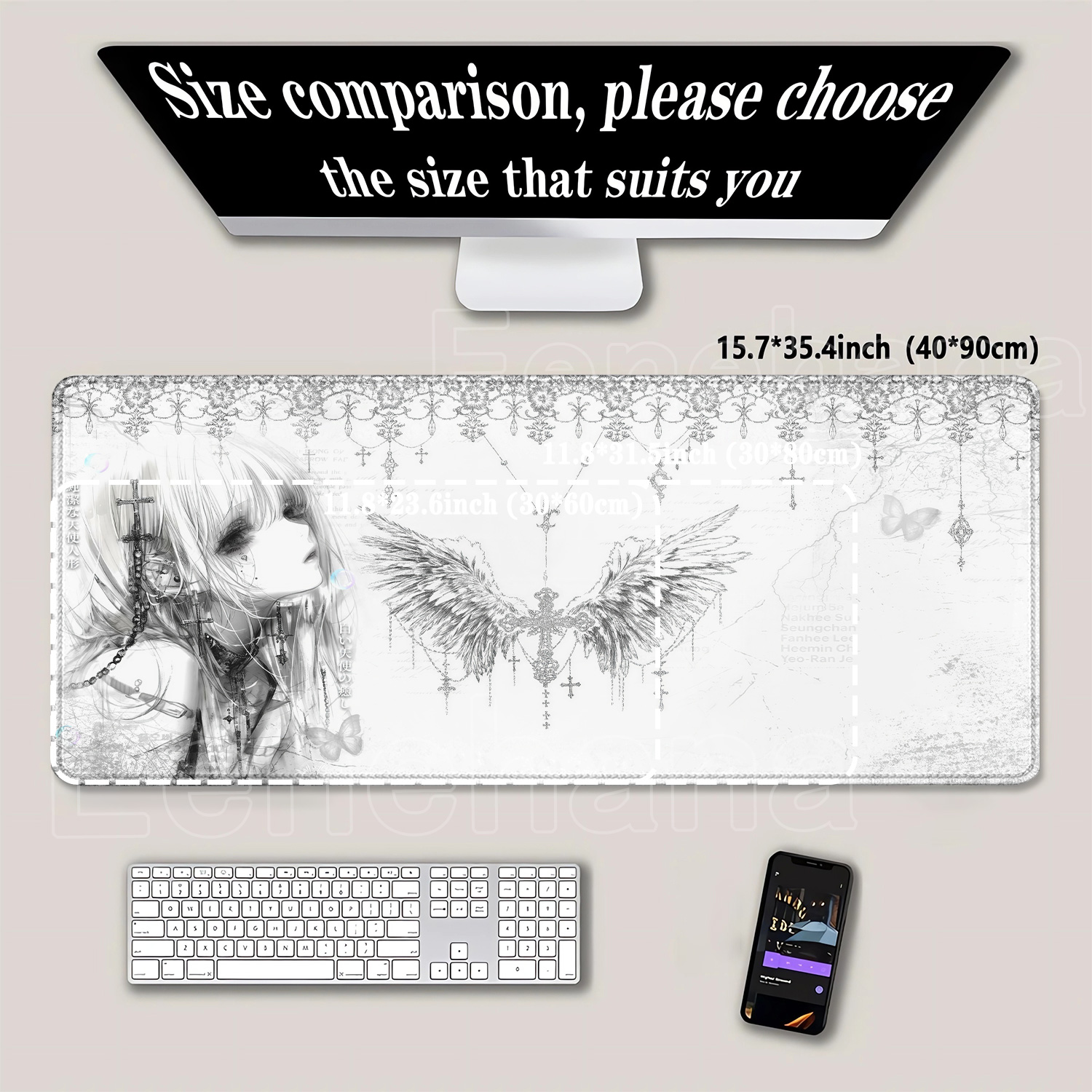 Mousepad Black White Anime Aes - Desk Setup Accessories Aesthetic のレビューと価格