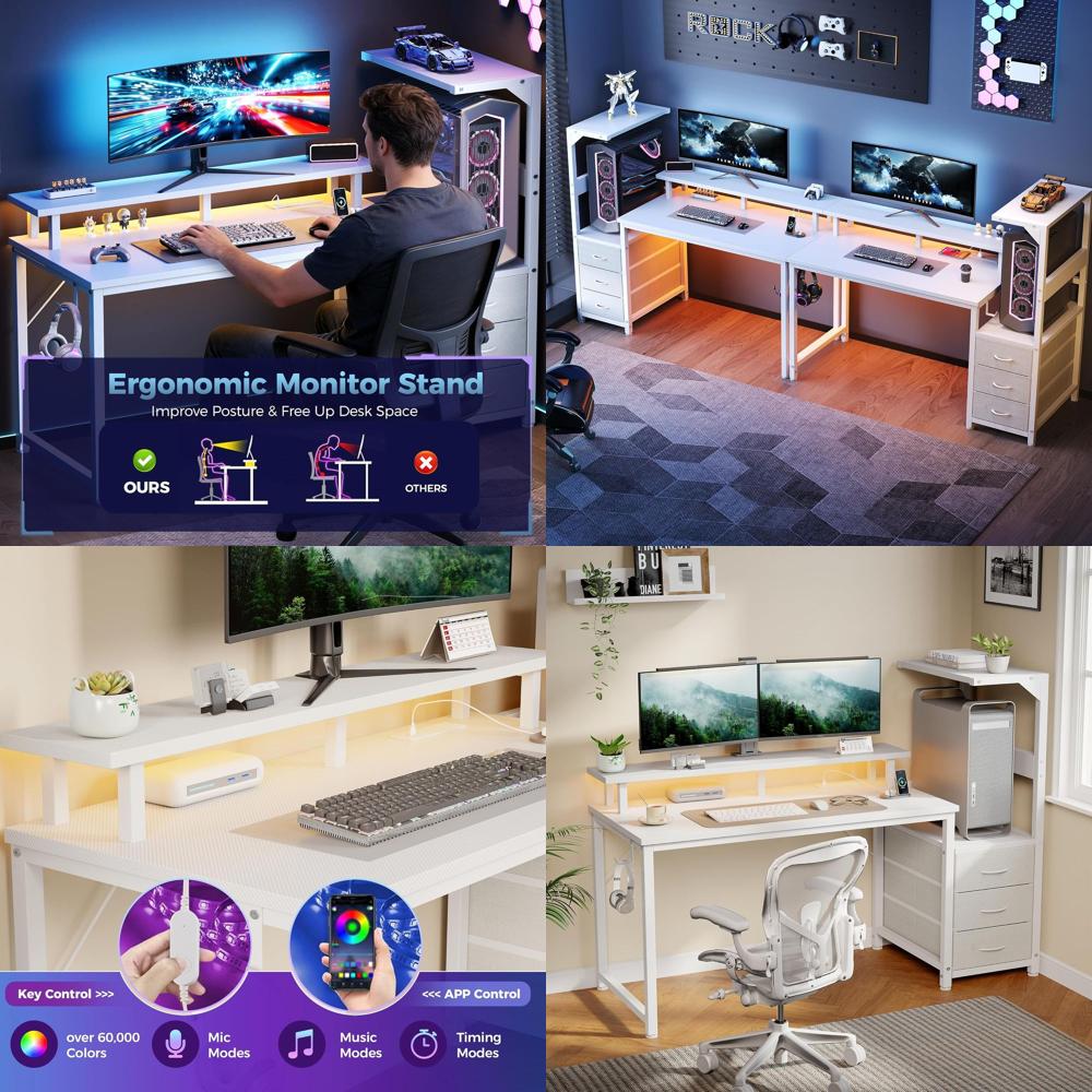 White 52 L-Shaped Gaming Desk  - Desk Setup Dual Monitor のレビューと価格