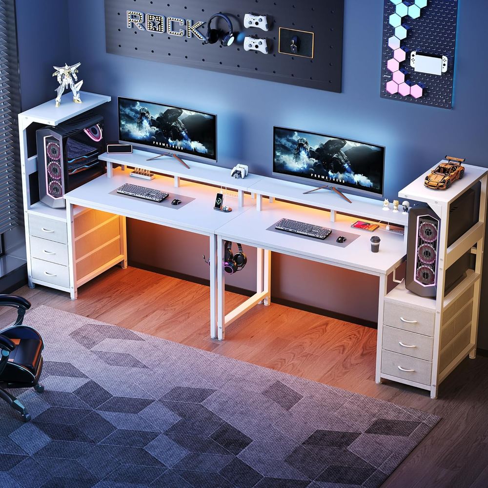 White 52 L-Shaped Gaming Desk  - Desk Setup Dual Monitor のレビューと価格