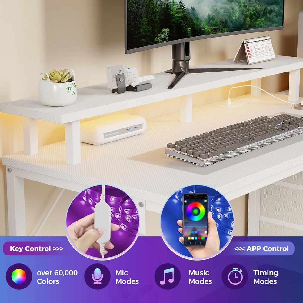 White 52 L-Shaped Gaming Desk  - Desk Setup Dual Monitor のレビューと価格